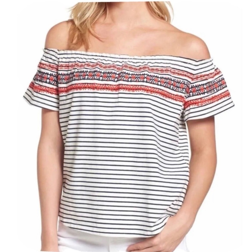 THML Mirah Off The Shoulder Embroidered Knit Top